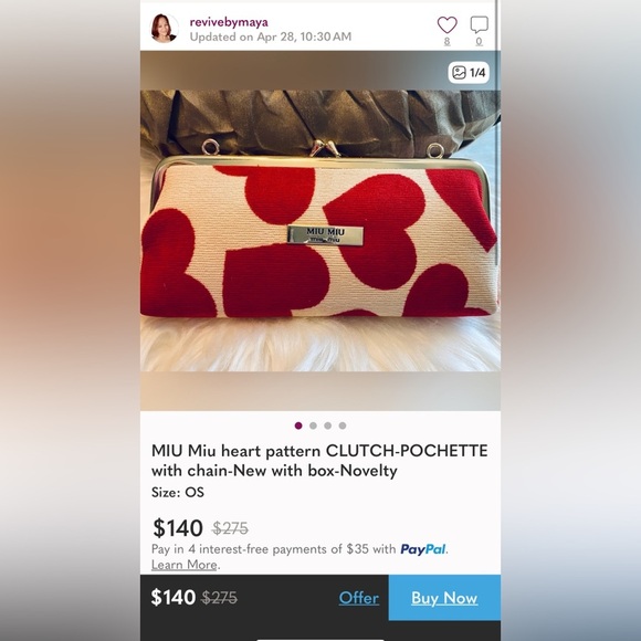 Miu Miu Red and Cream Heart Pattern Clutch New In Box - Picture 2 of 9